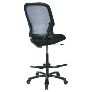 Big and Tall Dual Layer Air Grid® Back Drafting Chair with Black Mesh Seat, Adjustable Footring and Industrial Steel Finish Base,