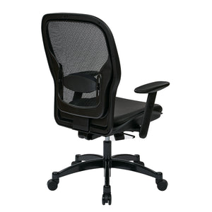 Breathable Mesh Back and Black Bonded Leather Seat Manager's Chair with Adjustable Arms, Adjustable Lumbar and Industrial Steel Finish Base