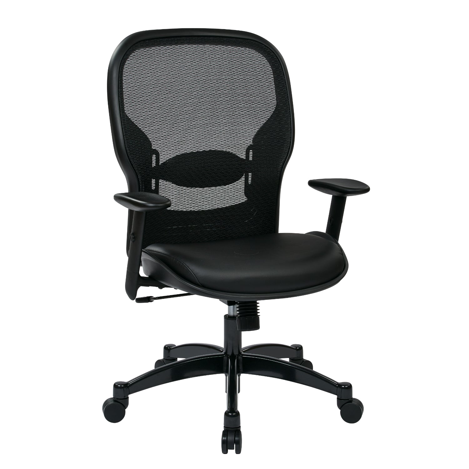 Breathable Mesh Back and Black Bonded Leather Seat Manager's Chair with Adjustable Arms, Adjustable Lumbar and Industrial Steel Finish Base
