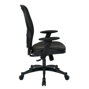 Breathable Mesh Back and Black Bonded Leather Seat Manager's Chair with Adjustable Arms, Adjustable Lumbar and Industrial Steel Finish Base