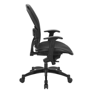 Breathable Mesh Seat and Back Executive Chair withTop Grain Leather Trim, Adjustable Lumbar Support, Height-Adjustable Flip Arms, Industrial Steel Finish Base