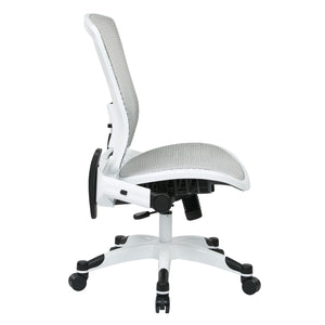 White Frame Manager’s Chair with Breathable Mesh Seat and Back, Adjustable Padded Flip Arms and Coated Nylon Base