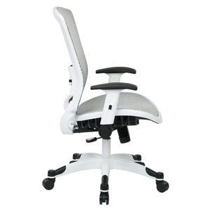 White Frame Manager’s Chair with Breathable Mesh Seat and Back, Adjustable Padded Flip Arms and Coated Nylon Base