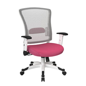 White Frame Manager's Chair with Breathable Mesh Back and Padded Silver Ion Technology Dillon Seat, Height Adjustable Flip Arms and Coated Nylon Base