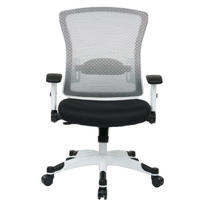 White Frame Manager's Chair with Breathable Mesh Back and Padded Mesh Seat, Height Adjustable Flip Arms and Coated Nylon Base