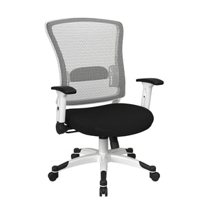 White Frame Manager's Chair with Breathable Mesh Back and Padded Mesh Seat, Height Adjustable Flip Arms and Coated Nylon Base