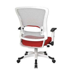 White Frame Manager's Chair with Breathable Mesh Back and Padded Silver Ion Technology Dillon Seat, Height Adjustable Flip Arms and Coated Nylon Base