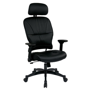 Bonded Leather Seat and Back Executive Chair with Adjustable Headrest, 4-Way Adjustable Flip Arms and Industrial Steel Finish Base