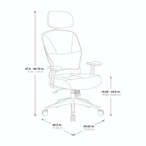 Black Bonded Leather Seat and Back Executive Chair with Adjustable Headrest, Adjustable Arms and Polished Aluminum Finish Base