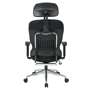 Black Bonded Leather Seat and Back Executive Chair with Adjustable Headrest, Adjustable Arms and Polished Aluminum Finish Base