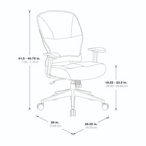 Black Bonded Leather Seat and Back Manager's Chair with Adjustable Arms and Polished Aluminum Finish Base
