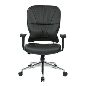 Black Bonded Leather Seat and Back Manager's Chair with Adjustable Arms and Polished Aluminum Finish Base