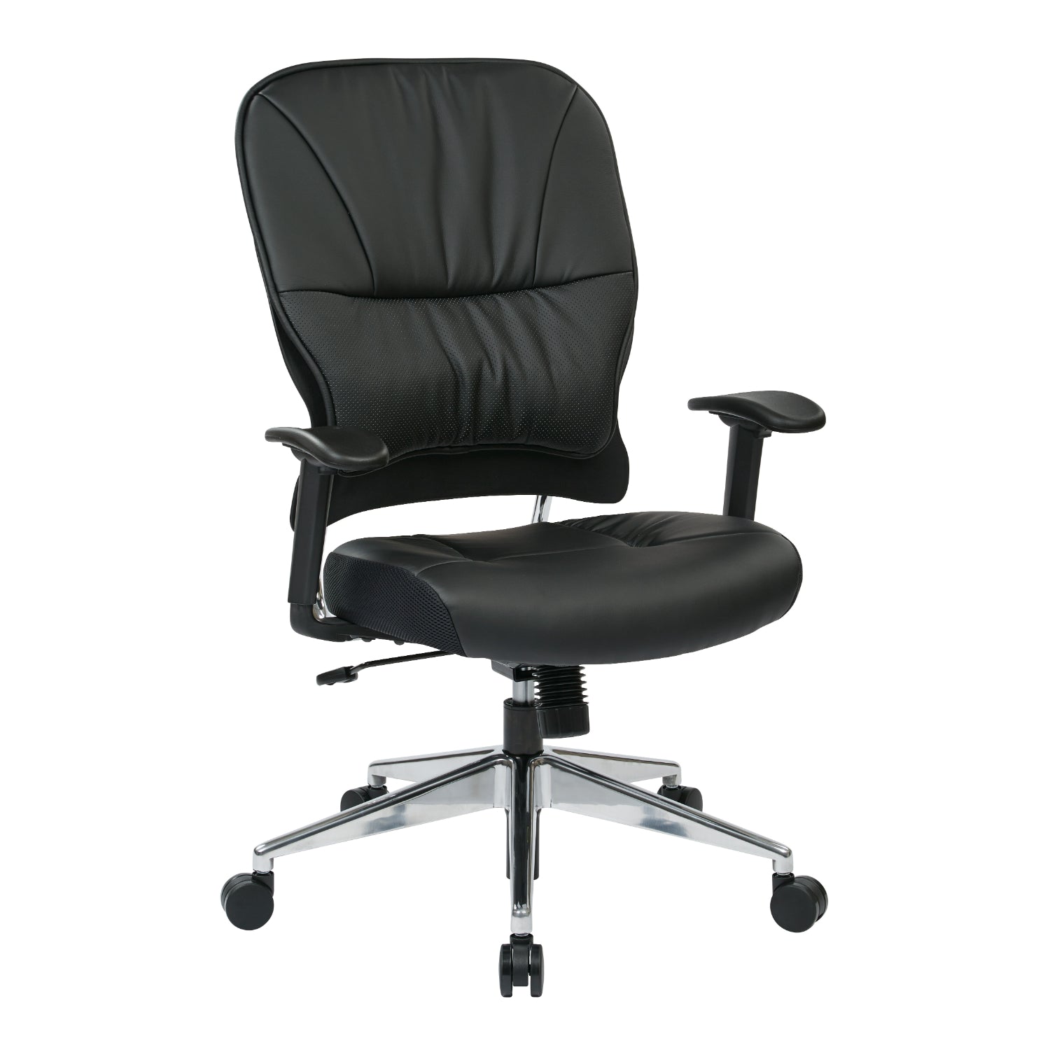 Black Bonded Leather Seat and Back Manager's Chair with Adjustable Arms and Polished Aluminum Finish Base