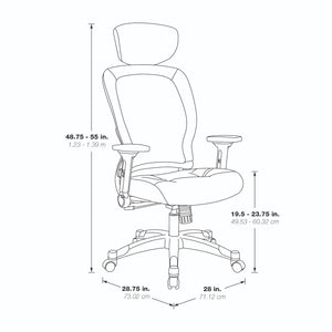 Light Air Grid® Back Manager's Chair with Padded Bonded Leather Seat, 4-Way Adjustable Flip Arms, Adjustable Headrest and Platinum Coated Nylon Base
