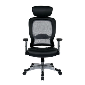 Light Air Grid® Back Manager's Chair with Padded Bonded Leather Seat, 4-Way Adjustable Flip Arms, Adjustable Headrest and Platinum Coated Nylon Base