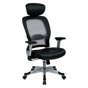 Light Air Grid® Back Manager's Chair with Padded Bonded Leather Seat, 4-Way Adjustable Flip Arms, Adjustable Headrest and Platinum Coated Nylon Base