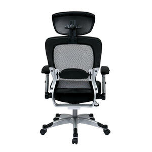 Light Air Grid® Back Manager's Chair with Padded Bonded Leather Seat, 4-Way Adjustable Flip Arms, Adjustable Headrest and Platinum Coated Nylon Base