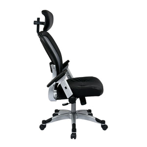 Light Air Grid® Back Manager's Chair with Padded Bonded Leather Seat, 4-Way Adjustable Flip Arms, Adjustable Headrest and Platinum Coated Nylon Base