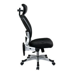 Light Air Grid® Back Manager's Chair with Padded Bonded Leather Seat, 4-Way Adjustable Flip Arms, Adjustable Headrest and Platinum Coated Nylon Base