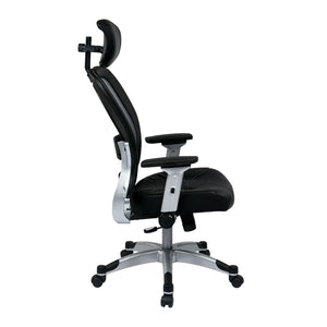 Light Air Grid® Back Manager's Chair with Padded Bonded Leather Seat, 4-Way Adjustable Flip Arms, Adjustable Headrest and Platinum Coated Nylon Base