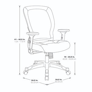 Light Air Grid® Back Manager's Chair with Padded Bonded Leather Seat, 4-Way Adjustable Flip Arms and Platinum Coated Nylon Base