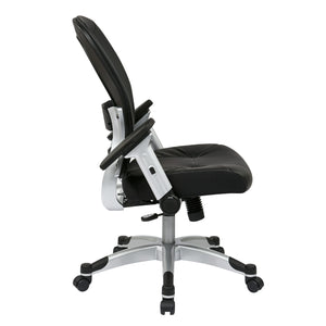Light Air Grid® Back Manager's Chair with Padded Bonded Leather Seat, 4-Way Adjustable Flip Arms and Platinum Coated Nylon Base