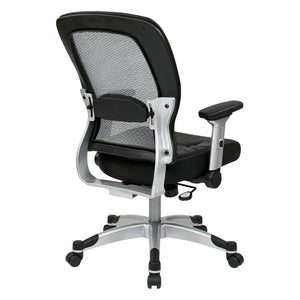 Light Air Grid® Back Manager's Chair with Padded Bonded Leather Seat, 4-Way Adjustable Flip Arms and Platinum Coated Nylon Base