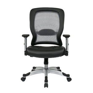 Light Air Grid® Back Manager's Chair with Padded Bonded Leather Seat, 4-Way Adjustable Flip Arms and Platinum Coated Nylon Base