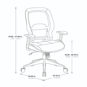 Air Grid® Back Chair with Black Bonded Leather Seat and Trim, Adjustable Arms, Adjustable Lumbar, and Angled Polished Aluminum Base