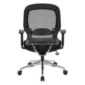 Air Grid® Back Chair with Black Bonded Leather Seat and Trim, Adjustable Arms, Adjustable Lumbar, and Angled Polished Aluminum Base