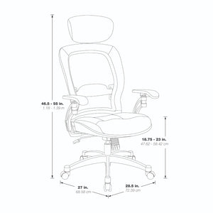 Light Air Grid® Back Executive Chair with Black Top Grain Leather Seat, Adjustable Headrest, Adjustable Lumbar and Platinum Finish Base