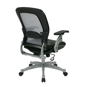 Light Air Grid® Manager's Chair with Black Top Grain Leather Seat and Trim and Platinum Finish Base