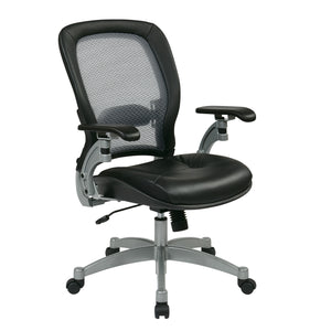Light Air Grid® Manager's Chair with Black Top Grain Leather Seat and Trim and Platinum Finish Base