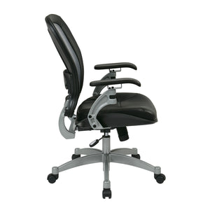 Light Air Grid® Manager's Chair with Black Top Grain Leather Seat and Trim and Platinum Finish Base