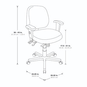 Mid-Back Multi Function Ergonomic Chair, Black Padded Fabric Seat