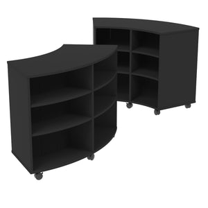 Double-Sided Curved Mobile Bookcase with 12 Shelves, 42" High