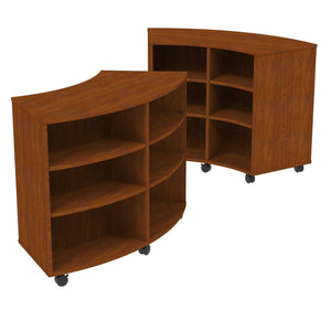 Double-Sided Curved Mobile Bookcase with 12 Shelves, 42" High