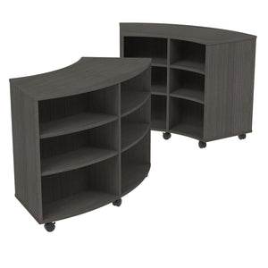 Double-Sided Curved Mobile Bookcase with 12 Shelves, 42" High