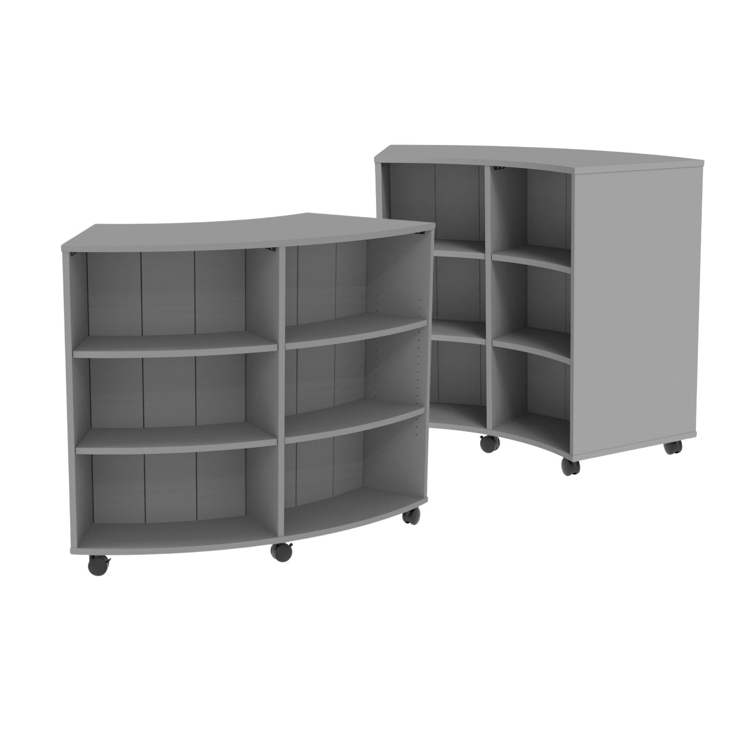 Double-Sided Curved Mobile Bookcase with 12 Shelves, 48" High