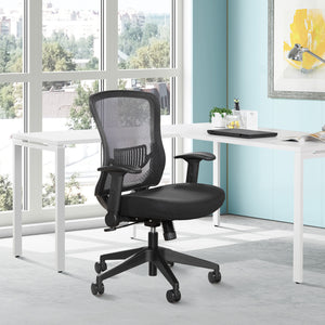 Dark Air Grid® Back and Padded Mesh Seat Manager’s Chair with Adjustable Plastic Lumbar Support, Height Adjustable Flip Arms and Nylon Base