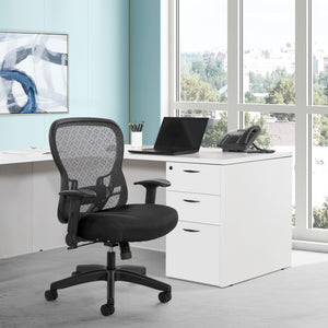 R2 SpaceGrid Back Chair with Memory Foam Black Mesh Seat, Height Adjustable Flip Arms, Adjustable Lumbar and Nylon Base