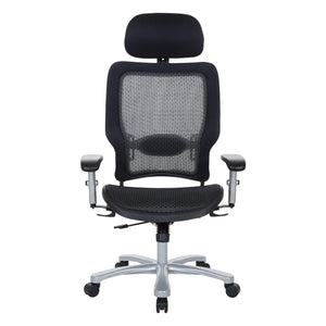 Big and Tall Air Grid® Seat and Back Manager's Chair with Adjustable Headrest, Adjustable Lumbar Support, 2-Way Adjustable Arms and Aluminum Silver Base