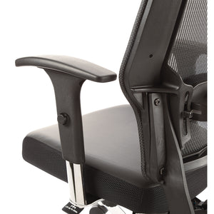 Black Vertical Mesh Back Manager's Chair with Black Bonded Leather Seat, Height Adjustable Chrome Arms, Height and Depth Adjustable Lumbar Support and Polished Aluminum Base