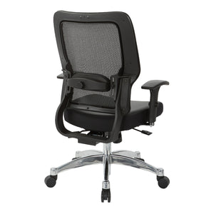 Black Vertical Mesh Back Manager's Chair with Black Bonded Leather Seat, Height Adjustable Chrome Arms, Height and Depth Adjustable Lumbar Support and Polished Aluminum Base