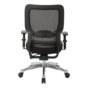 Black Vertical Mesh Back Manager's Chair with Black Bonded Leather Seat, Height Adjustable Chrome Arms, Height and Depth Adjustable Lumbar Support and Polished Aluminum Base