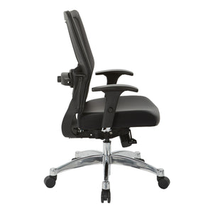 Black Vertical Mesh Back Manager's Chair with Black Bonded Leather Seat, Height Adjustable Chrome Arms, Height and Depth Adjustable Lumbar Support and Polished Aluminum Base