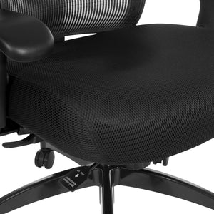 Big & Tall Black Vertical Matrix Back and Black Fabric Seat Manager’s Chair with Height Adjustable Back, Self-Adjusting Lumbar Support, 2-Way Adjustable Arms with PU Pads, and Industrial Steel Finish Base
