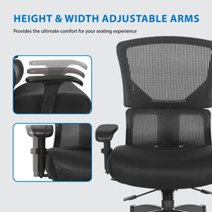 Big & Tall Black Vertical Matrix Back and Silver Ion Techology Dillon Seat Manager’s Chair with Height Adjustable Back, Self-Adjusting Lumbar Support, 2-Way Adjustable Arms with PU Pads, and Industrial Steel Finish Base