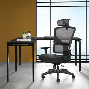 Black Vertical Matrix Back and Black Fabric Seat Manager's Chair w/Height Adjustable Back, Self-Adjusting Lumbar Support, Height Adjustable Arms, 2-Way Adjustable Headrest, & Black Nylon Base