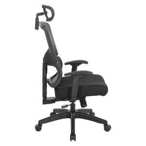 Black Vertical Matrix Back and Black Fabric Seat Manager's Chair w/Height Adjustable Back, Self-Adjusting Lumbar Support, Height Adjustable Arms, 2-Way Adjustable Headrest, & Black Nylon Base